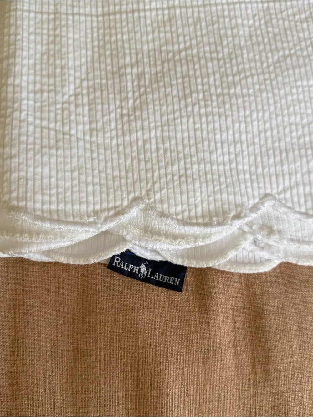 Vintage Ralph Lauren Embossed White Twin Size Sheet Bedspread Scalloped 90s
